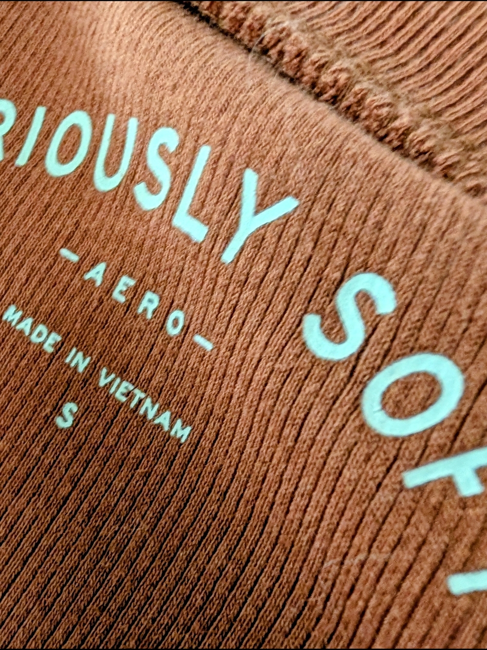 Off-Shoulder Ribbed Henley Top in Rust - Picture 7 of 7